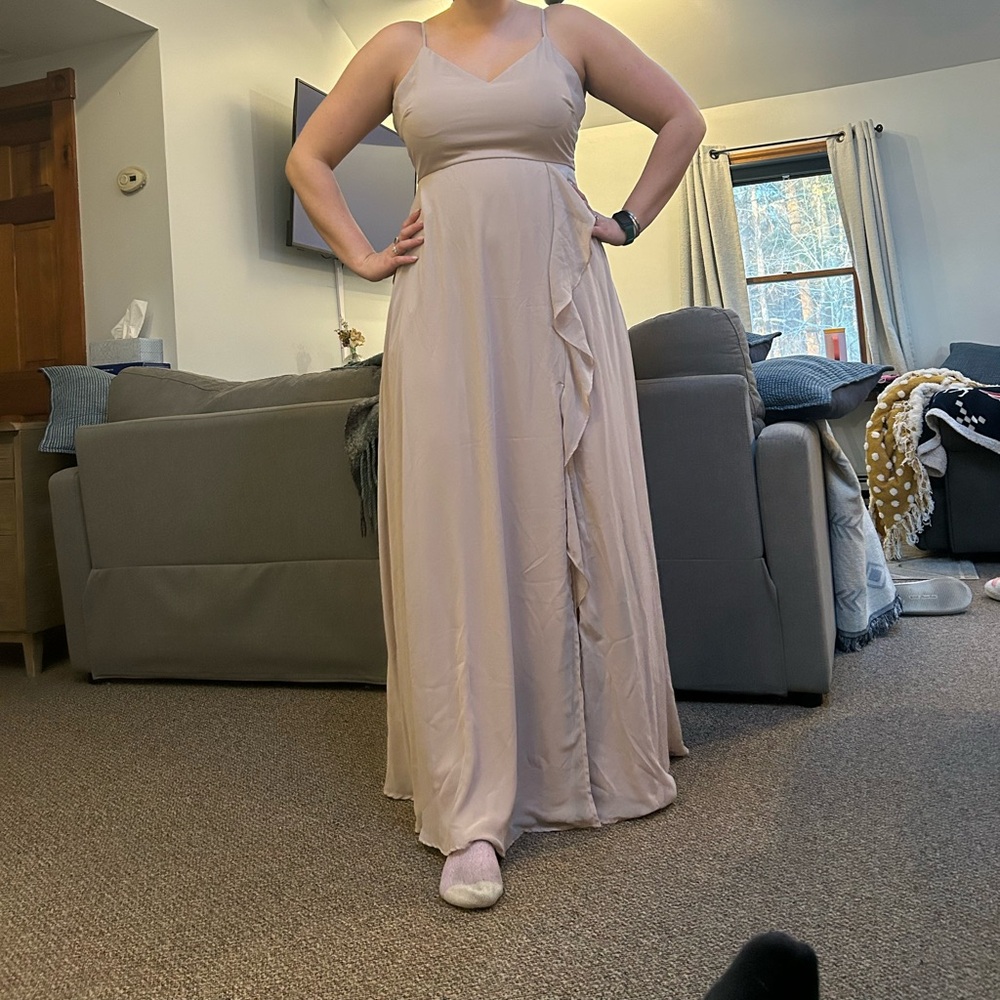 Birdy grey chiffon taupe bridesmaid dress.